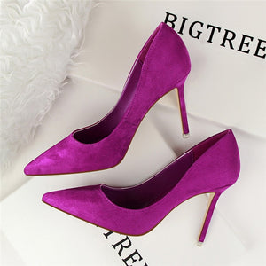 new fashion High Heels Shoes Women Pumps Pointe Women Heels Female Shoes Purple Party Shoes Women Wedding Shoes Bigtree E974