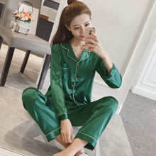 Load image into Gallery viewer, Womens Silk Satin Pajamas Pyjamas Set Long Sleeve Sleepwear Pijama Pajamas Suit Female Sleep Two Piece Set Loungewear Plus Size