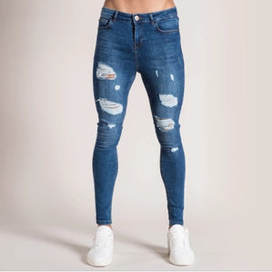 New Skinny Jeans men Streetwear Destroyed Ripped Jeans Homme Hip Hop Broken modis male Pencil Biker Embroidery Patch Pants