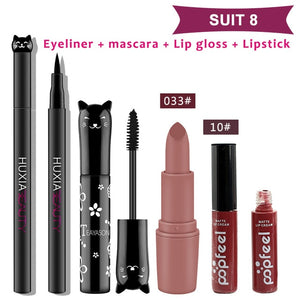 4pcs/set Cat Makeup Sets Including Lipstick, Eyeliner,Mascara, Eyeshadow, Makeup Kit Women Cosmetics Bag for Gifts