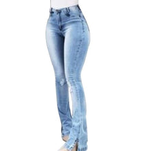 Load image into Gallery viewer, 2020  Women&#39;s Jeans Casual Slim Stretchy Denim  Waist Jeans Oversized Long Flare Pants Light Blue Trousers for Women