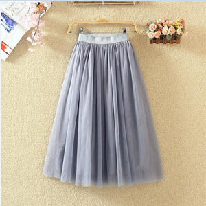 OHRYIYIE 2020 Spring Summer Vintage Skirts Womens Elastic High Waist Tulle Mesh Skirt Long Pleated Tutu Skirt Female Jupe Longue