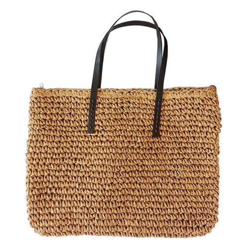 Women Handbag Summer Beach Bag Rattan Woven Handmade Knitted Straw Large Capacity Totes Leather Women Shoulder Bag Bohemia New