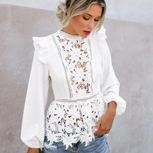 Load image into Gallery viewer, Women Floral Lace Blouses Boho Long Sleeve White Tops Ladies Hollow Out Shirts Autumn Spring Elegant Blouse Streetwear S-XL