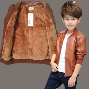 Baby Boy Clothes Winter Leather Jacket Kids Coat Black and Brown Color Children Jackets ALIJUTOU Kids Jacket For Boys