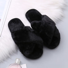 Load image into Gallery viewer, Winter Women House Slippers Faux Fur Fashion Warm Shoes Woman Slip on Flats Female Slides Black Pink cozy home  furry slippers