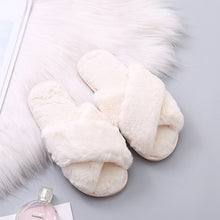 Load image into Gallery viewer, Winter Women House Slippers Faux Fur Fashion Warm Shoes Woman Slip on Flats Female Slides Black Pink cozy home  furry slippers