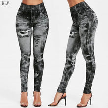 Load image into Gallery viewer, Women 2020 Imitation Distressed Denim Jeans Leggings Casual High Waist Slim Elastic Pencil Pants