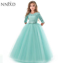 Load image into Gallery viewer, New Princess Lace Dress Kids Flower Embroidery Dress For Girls Vintage Children Dresses For Wedding Party Formal Ball Gown 14T
