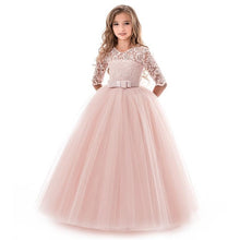 Load image into Gallery viewer, New Princess Lace Dress Kids Flower Embroidery Dress For Girls Vintage Children Dresses For Wedding Party Formal Ball Gown 14T