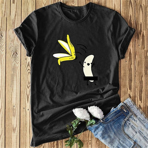 Women Casual Graphic Tees Women Polyester Summer Tees & Tops Harajuku Banana with Banana Peel Off  Fuuny Kawaii Tee Shirts 2019