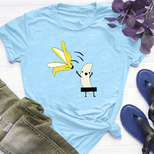 Load image into Gallery viewer, Women Casual Graphic Tees Women Polyester Summer Tees &amp; Tops Harajuku Banana with Banana Peel Off  Fuuny Kawaii Tee Shirts 2019