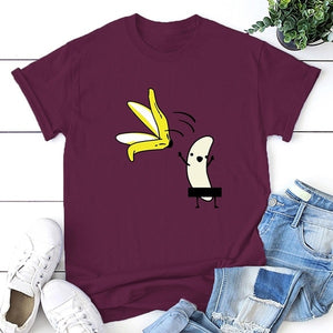 Women Casual Graphic Tees Women Polyester Summer Tees & Tops Harajuku Banana with Banana Peel Off  Fuuny Kawaii Tee Shirts 2019