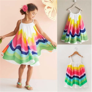 2019 Toddler Colorful Rainbow Dress Girls Kid Baby Girl Summer Sleeveless Dress Party Children Holiday Beach Dress Girl Sundress