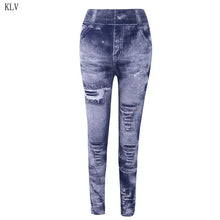 Load image into Gallery viewer, Women 2020 Imitation Distressed Denim Jeans Leggings Casual High Waist Slim Elastic Pencil Pants