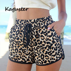 2018 New Summer Hot  Shorts  Leopard Lace Up High Waist Elastic Cotton Short Women Beach Casual Shorts