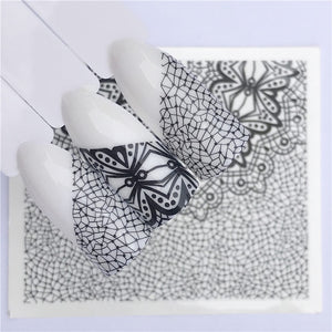 YZWLE 2020 Summer New Lace Flower Design  Nail Sticker Decal Water Transfer White Black Tips Women Makeup Tattoos
