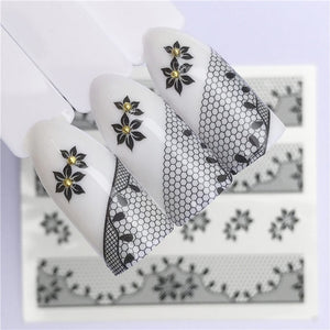 YZWLE 2020 Summer New Lace Flower Design  Nail Sticker Decal Water Transfer White Black Tips Women Makeup Tattoos