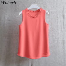 Load image into Gallery viewer, Woherb 21 Colors Solid Ruffle Chiffon Blouse Women 2020 Summer Fashion Vest Blusas Casual Loose Sleeveless Ladies Tops Shirt