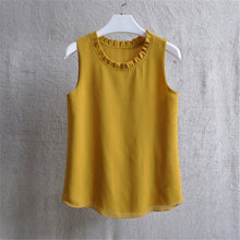Load image into Gallery viewer, Woherb 21 Colors Solid Ruffle Chiffon Blouse Women 2020 Summer Fashion Vest Blusas Casual Loose Sleeveless Ladies Tops Shirt
