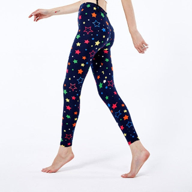 2019 New Fashion Colored Stars Pattern Digital Printed Skinny Breathable Leggings Gifts For Ladies