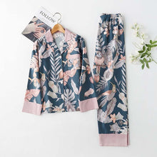 Load image into Gallery viewer, Spring Classical Magpie Printing Satin Pajamas Long Sleeve Loungewear Women Sleepwear Turn-down Collar Thin Home Clothes 2 Suits