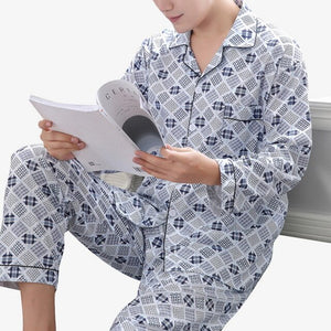Men Pyjama Set Cotton Spring Long Sleeve Print Pajama Suits Autumn Nightwear Turndown Sleepwear Male Two Piece 3XL