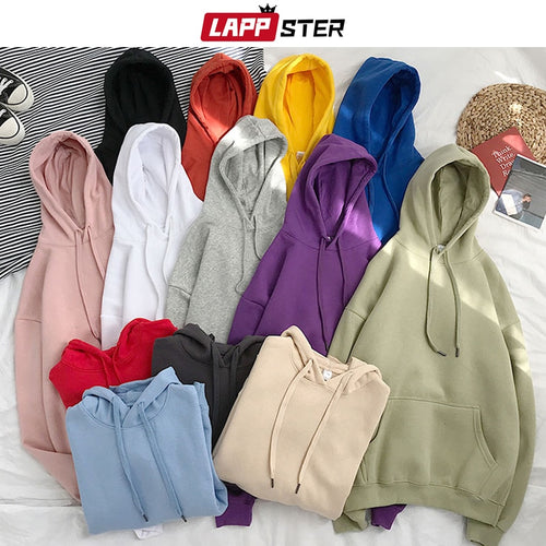 LAPPSTER Men Solid Hooded Hoodies 2020 Autumn Women Hip Hop Korean Fashions Sweatshirts Casual Hip Hop Couple Hoodie Plus Size