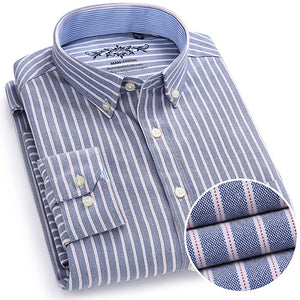 Men's Plaid Checked Oxford Button-down Shirt Single Patch Pocket Casual Thick Contrast Standard-fit Long Sleeve Gingham Shirts