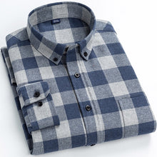 Load image into Gallery viewer, Men&#39;s Casual Brushed Flannel Plaid Checkered Shirts Single Patch Pocket Long Sleeve Standard-fit Thick Gingham Button-down Shirt