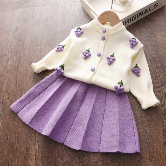 Bear Leader Baby Girls Clothes Set Autumn Winter Cartoon Grape Clothing Set New Kids Knitted Sweet Outfit Children Clothes Suit