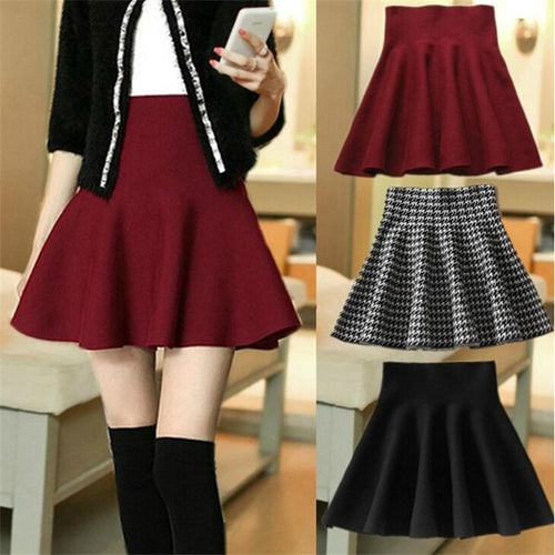 2015 New Autumn Winter Short Skirts Woman High Waist Knitting Woolen Skirt Female Plus Size Pleated Skirt Free ShippingC028