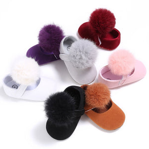 Cute Hair Ball Shoes Newborn Baby Girls 0-18M Baby Shoes Infant Toddler Solid Soft Crib Shoes