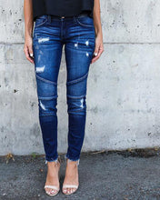 Load image into Gallery viewer, Women Denim Skinny Pants Ripped Destroyed Pleated Stretch Jeans Slim Pencil Trousers