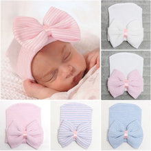 Load image into Gallery viewer, Emmababy Newborn Baby Girls Striped Headband Headwear Toddler Soft Beanie Hat with Bow
