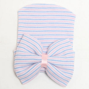 Emmababy Newborn Baby Girls Striped Headband Headwear Toddler Soft Beanie Hat with Bow