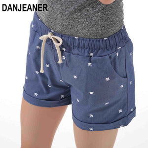 DANJEANER 2018 summer women's home casual elastic waist cotton shorts printed cat pumping self-cultivation shorts candy shorts