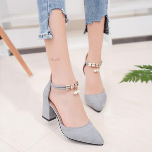 HOT Dress Shoes High Heels Boat Shoes Wedding Shoes tenis feminino  Summer Women Shoes Pointed Toe Pumps Side with Pearl 7.5CM