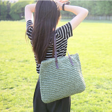Load image into Gallery viewer, Women Handbag Summer Beach Bag Rattan Woven Handmade Knitted Straw Large Capacity Totes Leather Women Shoulder Bag Bohemia New