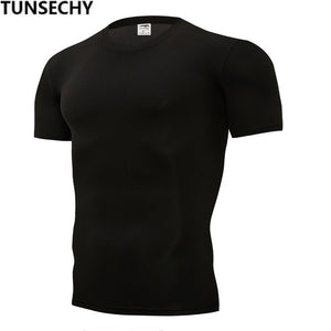 TUNSECHY Fashion pure color T-shirt Men Short Sleeve compression tight Tshirts Shirt S- 4XL Summer Clothes Free transportation
