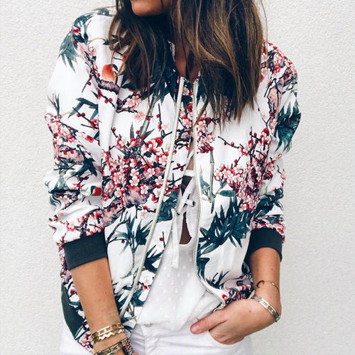 Outerwear & Coats Jackets Womens Ladies Retro Floral Zipper Up Bomber Outwear Casual coats and jackets women 2018AUG10