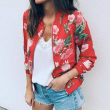 Load image into Gallery viewer, Outerwear &amp; Coats Jackets Womens Ladies Retro Floral Zipper Up Bomber Outwear Casual coats and jackets women 2018AUG10