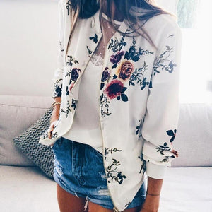Outerwear & Coats Jackets Womens Ladies Retro Floral Zipper Up Bomber Outwear Casual coats and jackets women 2018AUG10