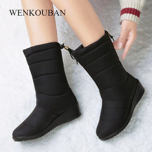 Waterproof Winter Boots Female Shoes Mid-Calf Down Boots Women Warm Ladies Snow Bootie Wedge Rubber Plush Botas Mujer 2020