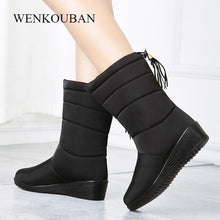 Load image into Gallery viewer, Waterproof Winter Boots Female Shoes Mid-Calf Down Boots Women Warm Ladies Snow Bootie Wedge Rubber Plush Botas Mujer 2020