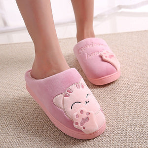 Dropshipping Women Winter Home Slippers Cartoon Cat Shoes Soft Winter Warm House Slippers Indoor Bedroom Lovers Couples T065