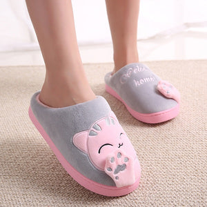 Dropshipping Women Winter Home Slippers Cartoon Cat Shoes Soft Winter Warm House Slippers Indoor Bedroom Lovers Couples T065