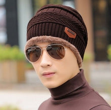 Load image into Gallery viewer, Neck warmer knitted hat scarf set fur Wool Lining Thick Warm Knit beanies balaclava Winter Hat For men women Cap Skullies bonnet