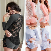 Load image into Gallery viewer, Tops Sleeve Shorts Pajamas Set Loungewear Pajamas Clothing Set Outfits Women Ladies Cotton Lace Sleepwear Nightwear