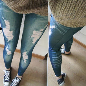 New sexy Womens Ladies Vintage Jeans Distressed Legging Fake Hole Stretchy Girl Skinny Jeggings Blue women leggings sport winter